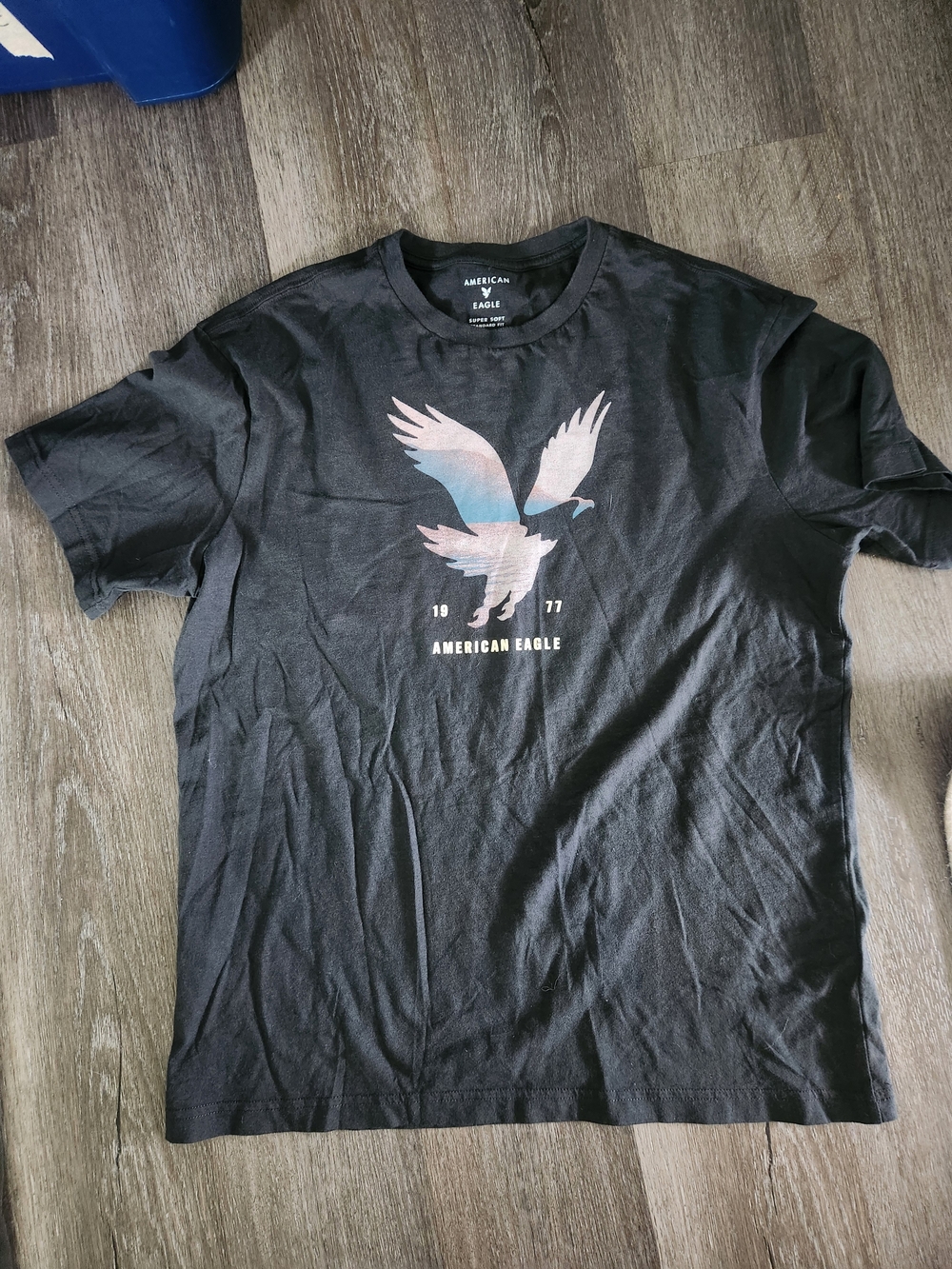 American Eagle Outfitters Black Tee with Pastel Eagle Graphic Womens Small